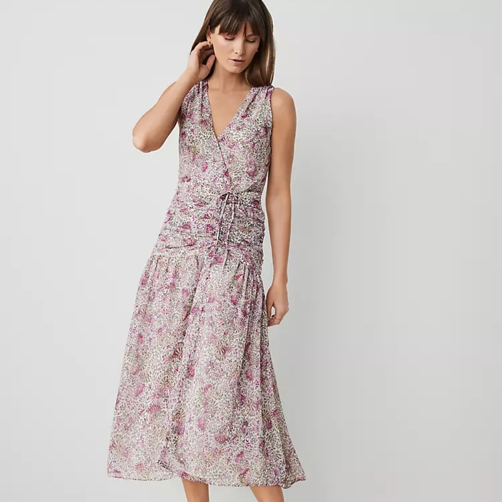 Ann Taylor Floral Ruched Flare Dress
